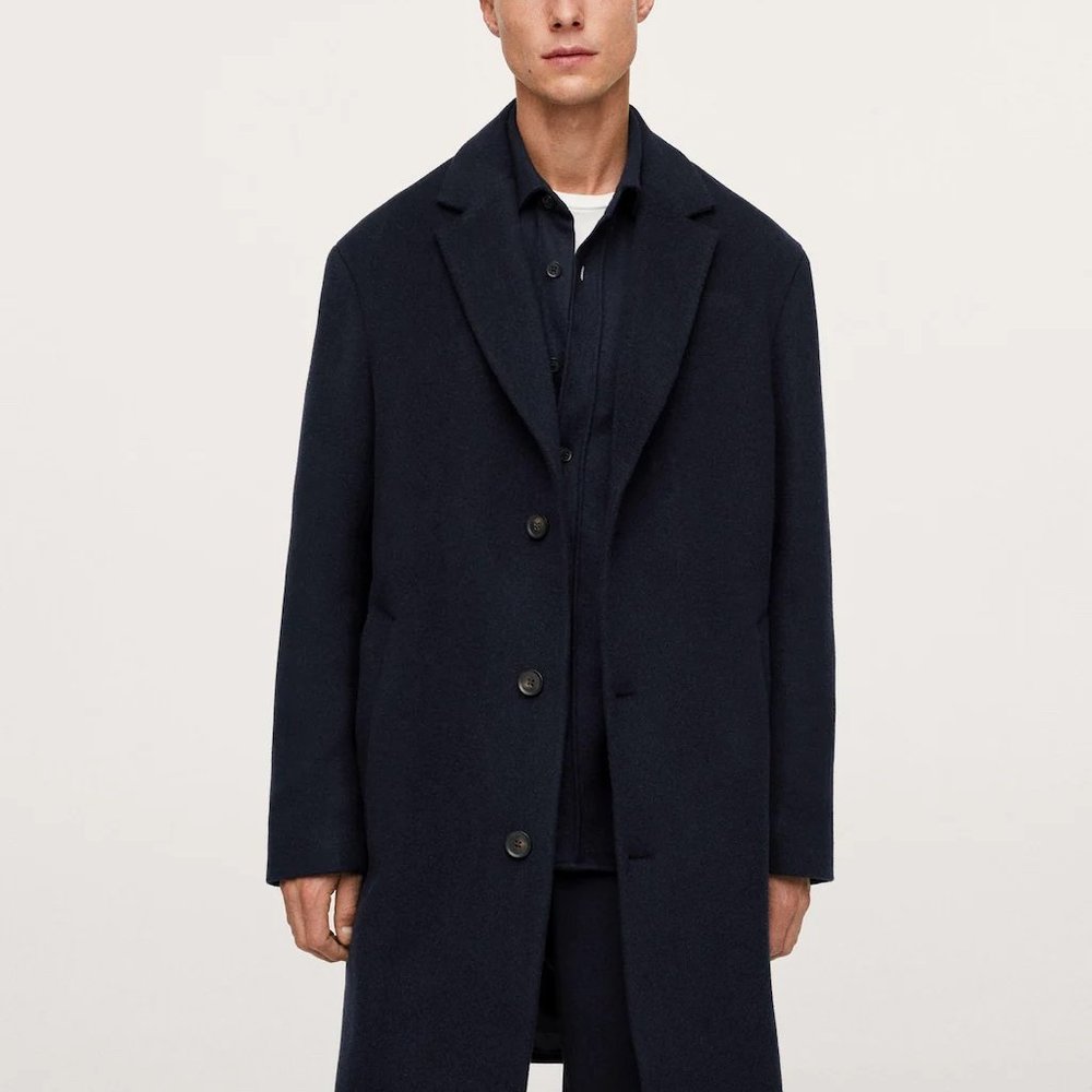 Mens Mango Wool Coat - Dark Navy - Large